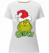 Жіноча преміум футболка Грінч в шапці діда Мороза Білий фото