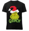 Мужская премиум футболка Грінч в шапці діда Мороза Черный фото