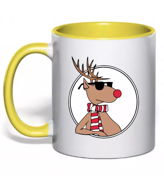 Чашка з кольоровою ручкою Олень в окулярах Сонячно жовтий фото