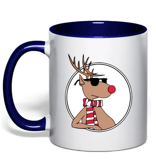 Чашка з кольоровою ручкою Олень в окулярах Глибокий темно-синій фото