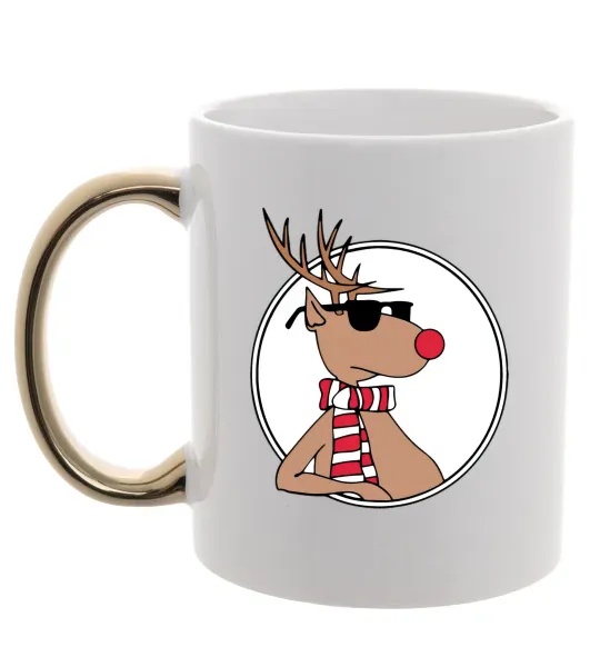 Чашка з кольоровою ручкою Олень в окулярах Золото фото