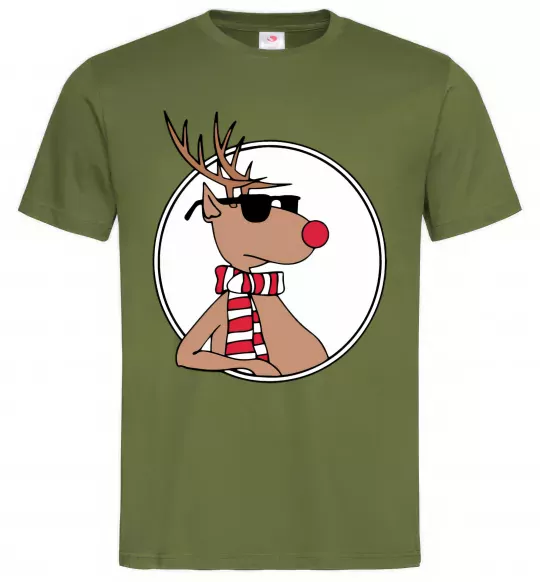 Чоловіча футболка Олень в окулярах Оливковий фото