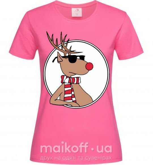 Жіноча футболка Олень в очках в круге Яскраво-рожевий фото