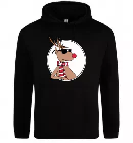 Чоловіча толстовка (худі) Олень в окулярах Чорний фото