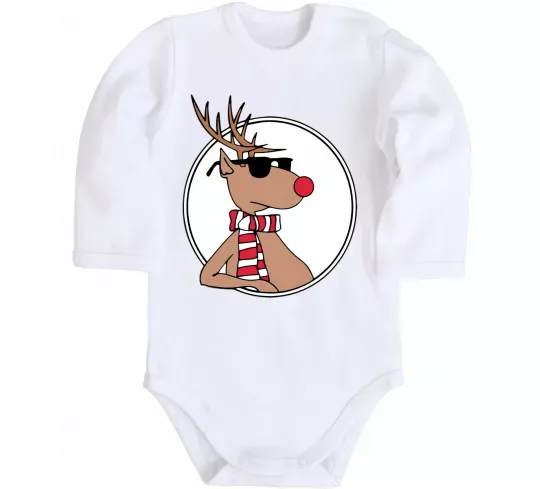 Детский боди Олень в окулярах Белый фото
