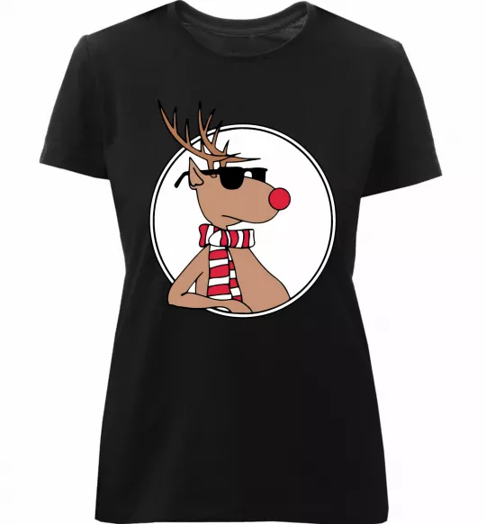 Жіноча преміум футболка Олень в окулярах Чорний фото