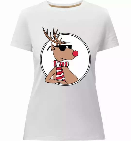 Жіноча преміум футболка Олень в окулярах Білий фото