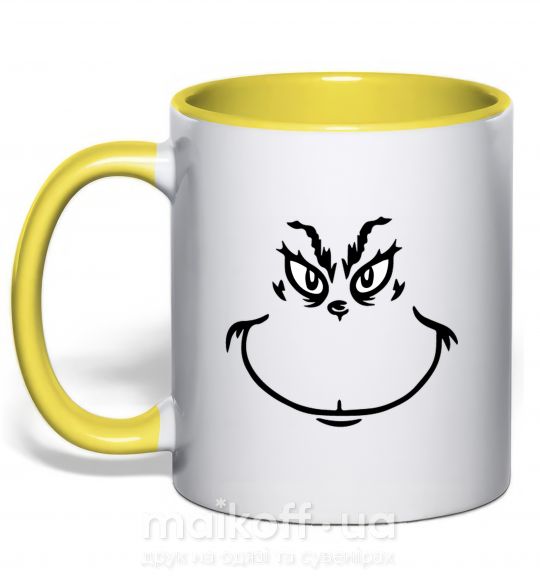 Чашка з кольоровою ручкою Гринч улыбается Сонячно жовтий фото
