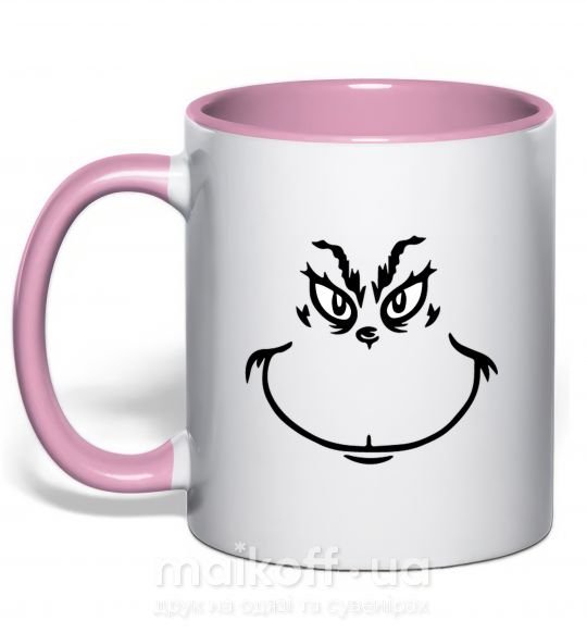 Чашка с цветной ручкой Гринч улыбается Нежно розовый фото