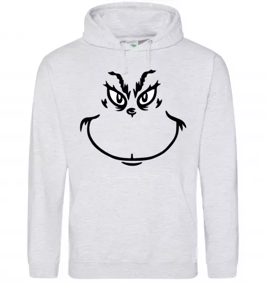 Мужская толстовка (худи) Грінч посміхається Серый меланж фото