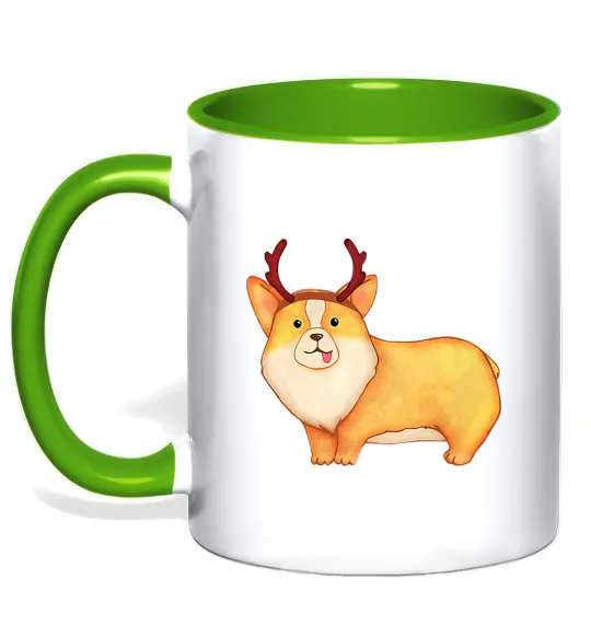 Чашка з кольоровою ручкою Коргі з ріжками Лаймовий фото