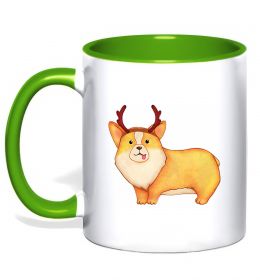 Чашка з кольоровою ручкою Коргі з ріжками