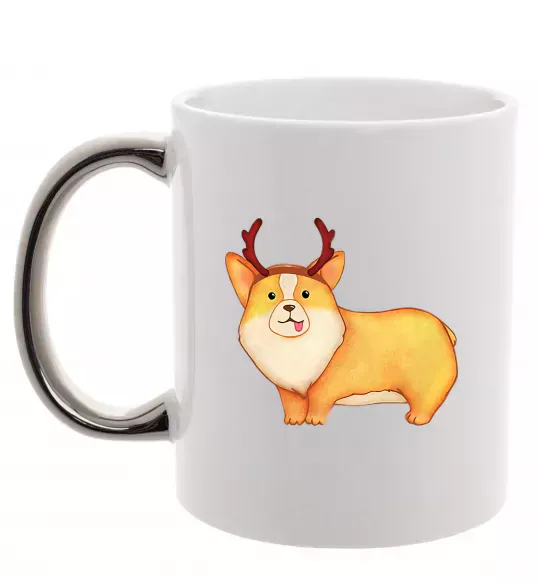 Чашка з кольоровою ручкою Коргі з ріжками Срібло фото
