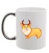 Чашка з кольоровою ручкою Коргі з ріжками Срібло фото