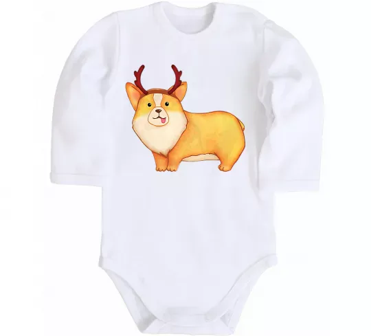 Дитячий бодік Коргі з ріжками Білий фото