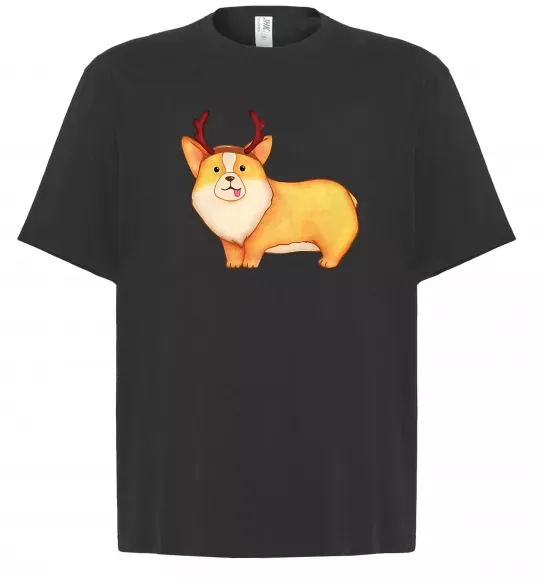 Футболка Оверсайз Коргі з ріжками Черный фото