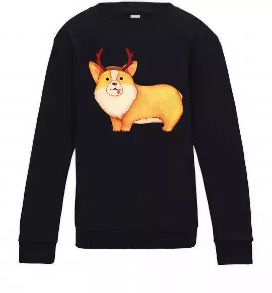 Детский Свитшот Коргі з ріжками Черный фото