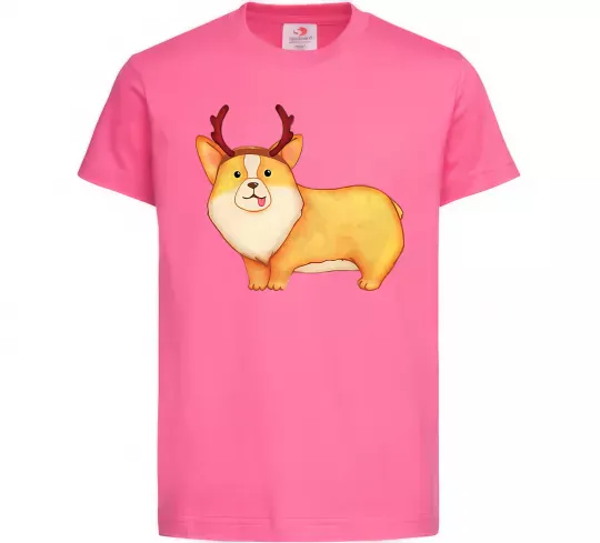 Детская футболка Коргі з ріжками Ярко-розовый фото