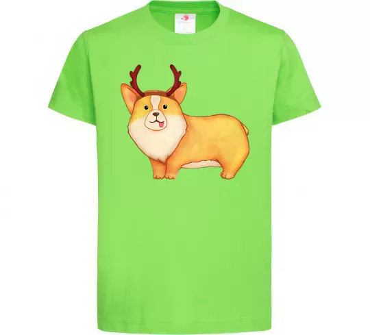 Детская футболка Коргі з ріжками Лаймовый фото
