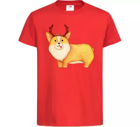 Детская футболка Коргі з ріжками Красный фото