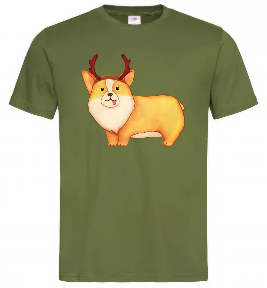 Чоловіча футболка Коргі з ріжками Оливковий фото
