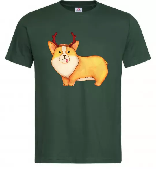 Чоловіча футболка Коргі з ріжками Темно-зелений фото