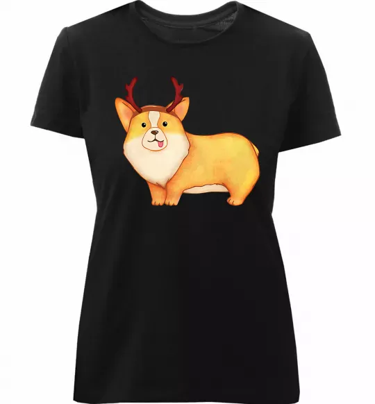 Жіноча преміум футболка Коргі з ріжками Чорний фото