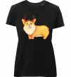 Жіноча преміум футболка Коргі з ріжками Чорний фото