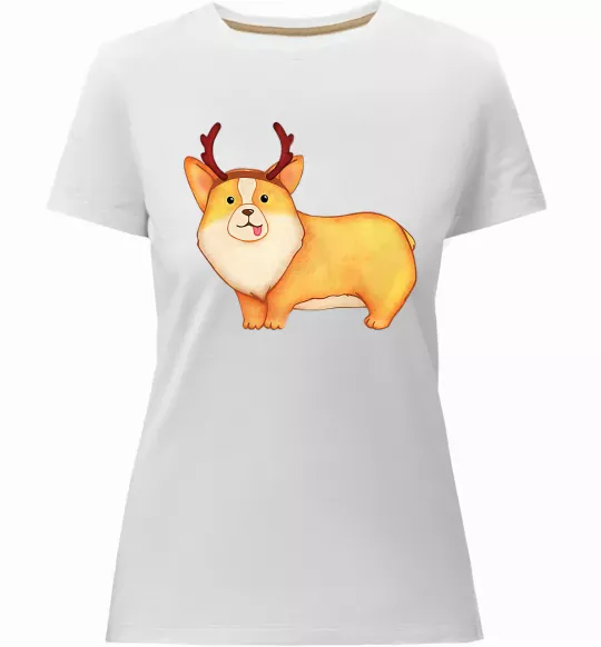 Жіноча преміум футболка Коргі з ріжками Білий фото