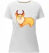 Жіноча преміум футболка Коргі з ріжками Білий фото