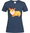 Жіноча футболка Коргі з ріжками Темно-синій фото