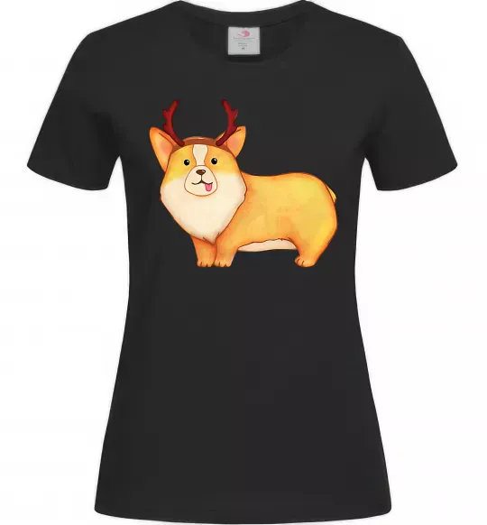 Жіноча футболка Коргі з ріжками Чорний фото