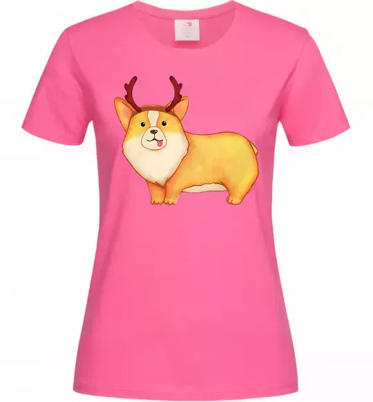 Жіноча футболка Коргі з ріжками Яскраво-рожевий фото