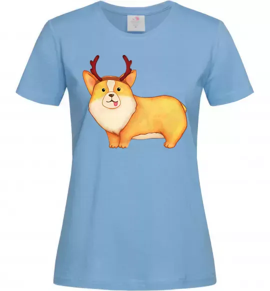 Жіноча футболка Коргі з ріжками Блакитний фото