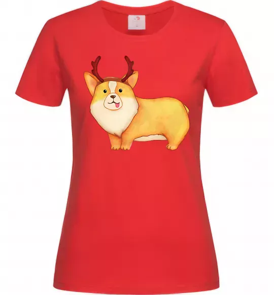 Жіноча футболка Коргі з ріжками Червоний фото