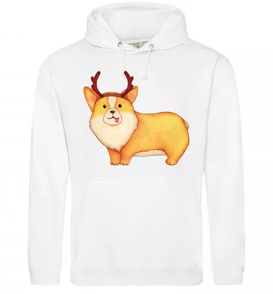 Мужская толстовка (худи) Коргі з ріжками Белый фото