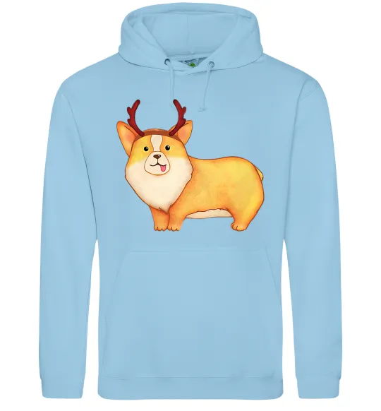 Мужская толстовка (худи) Коргі з ріжками Голубой фото