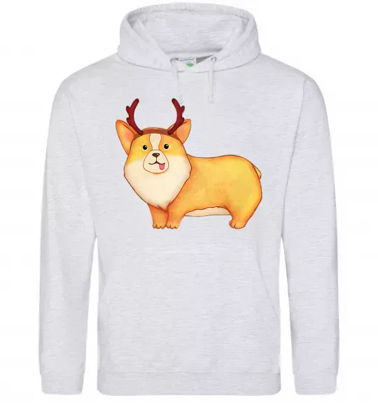 Женская толстовка (худи) Коргі з ріжками Серый меланж фото