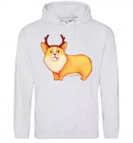 Женская толстовка (худи) Коргі з ріжками Серый меланж фото