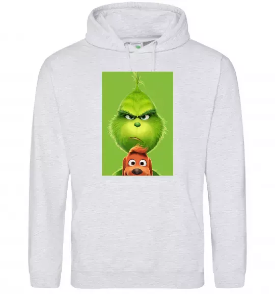 Жіноча толстовка (худі) Грінч та песик Сірий меланж фото