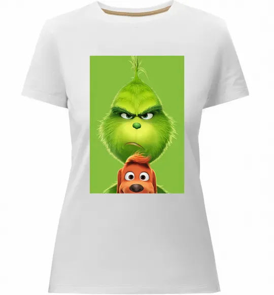 Жіноча преміум футболка Грінч та песик Білий фото