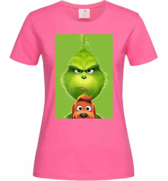 Женская футболка Грінч та песик Ярко-розовый фото