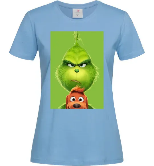 Женская футболка Грінч та песик Голубой фото