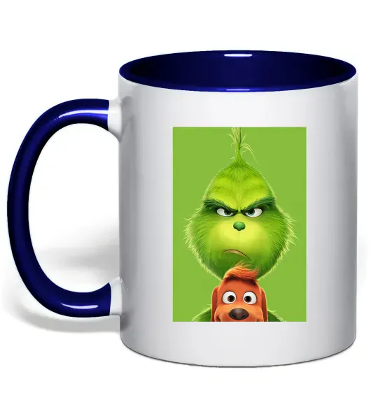 Чашка с цветной ручкой Грінч та песик Глубокий темно-синий фото