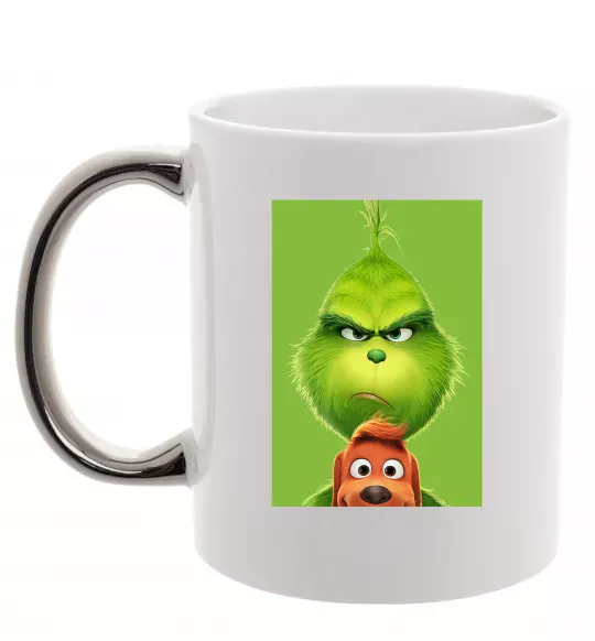 Чашка с цветной ручкой Грінч та песик Серебро фото