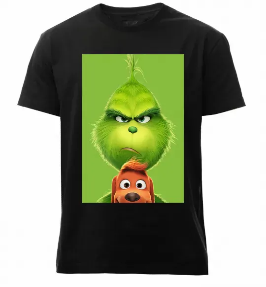 Чоловіча преміум футболка Грінч та песик Чорний фото