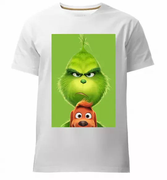 Чоловіча преміум футболка Грінч та песик Білий фото