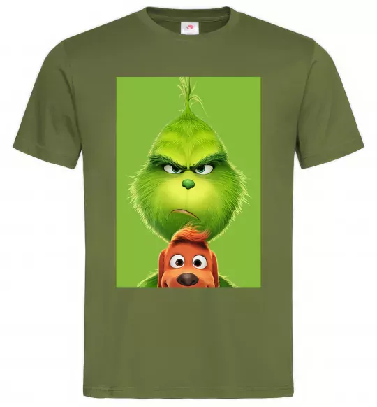 Чоловіча футболка Грінч та песик Оливковий фото