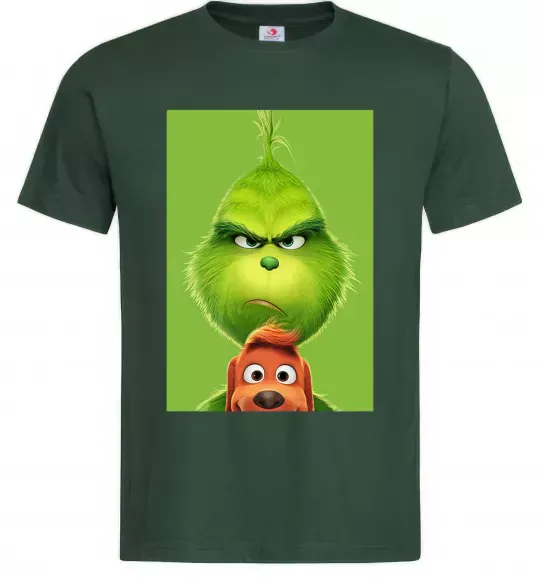 Чоловіча футболка Грінч та песик Темно-зелений фото