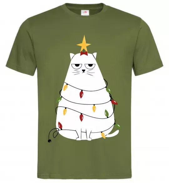 Чоловіча футболка Котик ялинка Оливковий фото